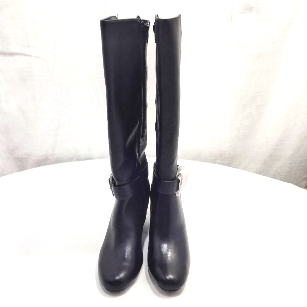Aerosoles Patience Faux Leather Extended Calf Knee-High Stack Heel Boots - Picture 7 of 15